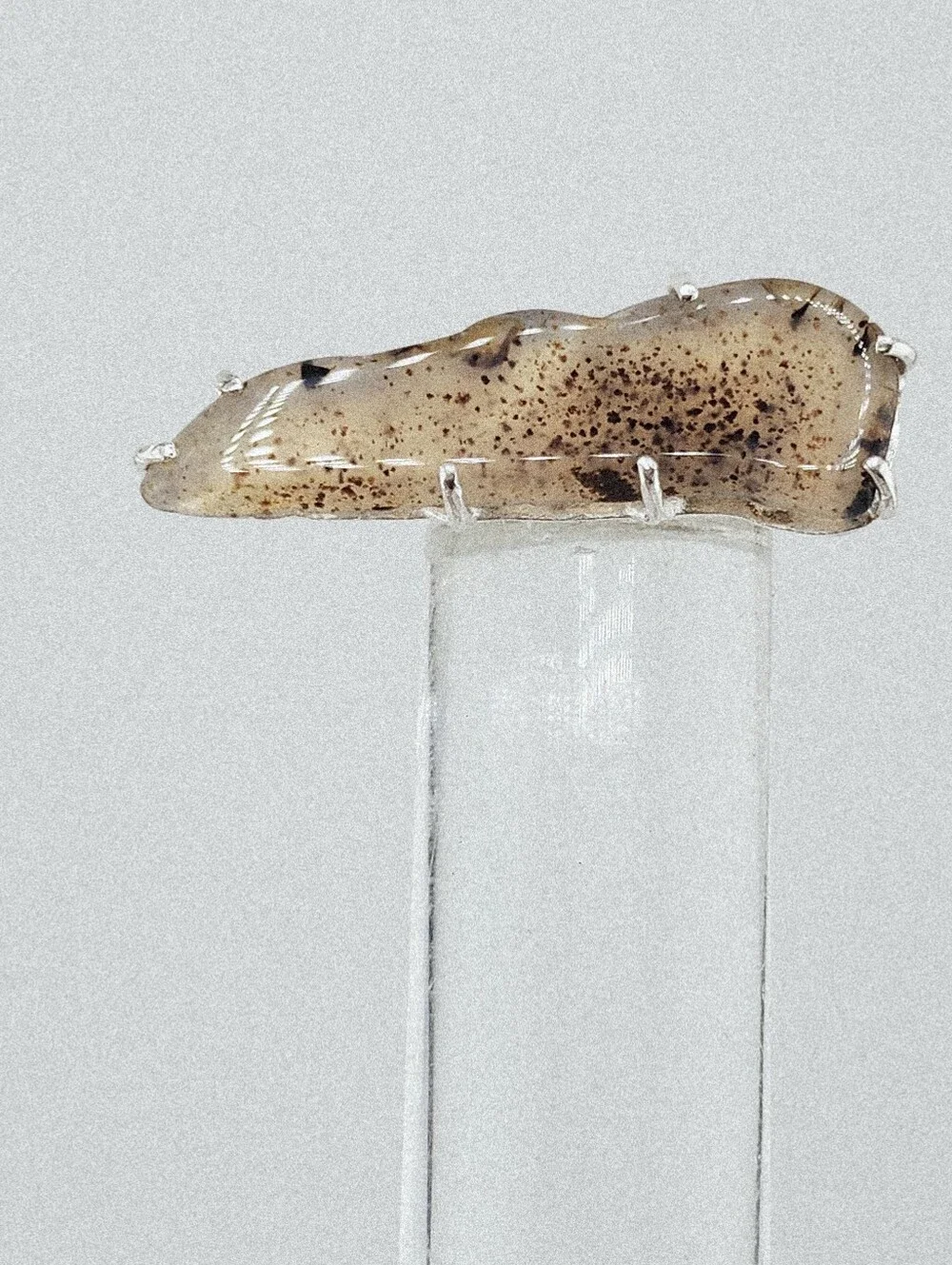 DENDRITIC GEMSTONE RING STATEMENT DESIGN HANDMADE RECYCLED STERLING SILVER 7.5